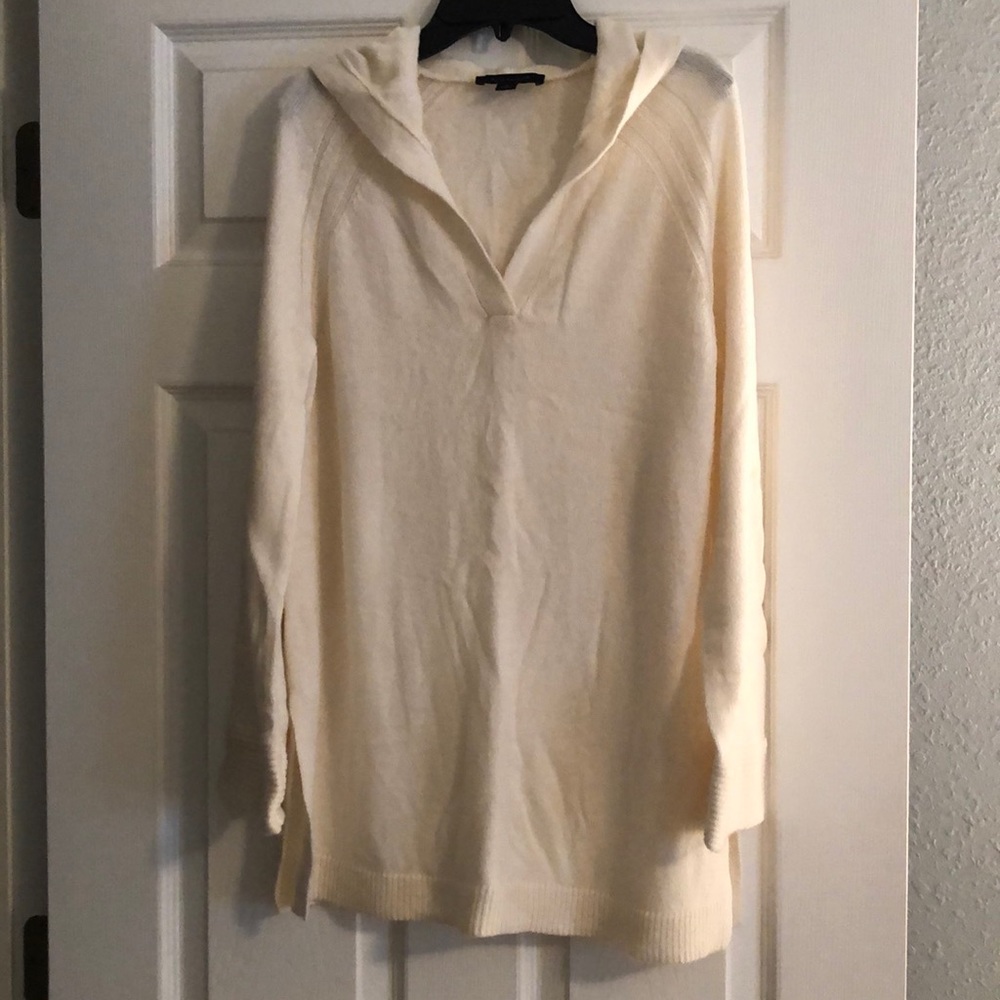 Ann Taylor Winter White Tunic Hoodie Sweater